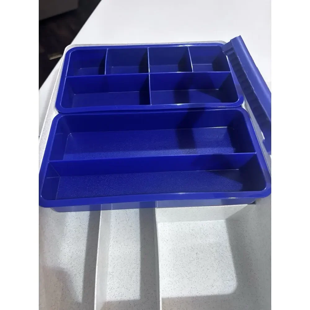 Vintage Tupperware Tuppercraft Sewing Craft Tackle Box Organizer Gray Blue